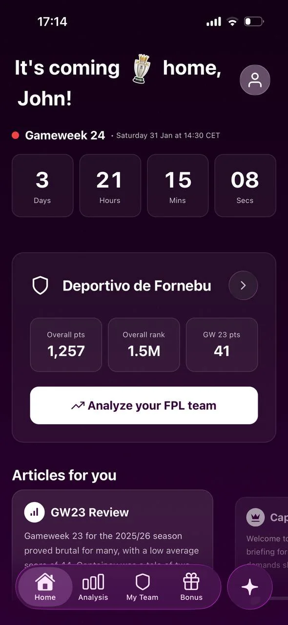 Never Miss a Deadline - Gameweek countdown